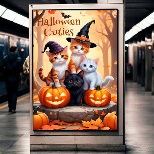 Niedliche HerbstHalloween Kätzchen Kostüme Pumpkin Poster