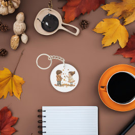 Niedliche Herbstkinder Spielzeit Schlüsselanhänger