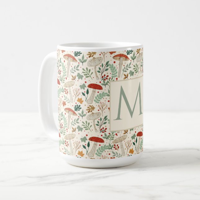 Niedliche Herbstpilze und Blätter Illustration Kaffeetasse (Vorderseite Links)