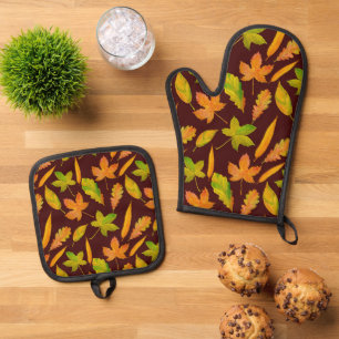 Niedliche Herbstsaisonale Musterküche Ofenhandschuh & Topflappen-Set