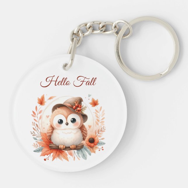 Niedliche Herbstschale auf einer Zweigniederlassun Schlüsselanhänger (Rückseite)