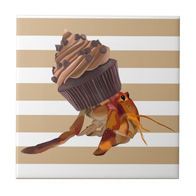 Niedliche Hermit Krabbe mit Schokolade Cupcake Mus Fliese (Vorderseite)