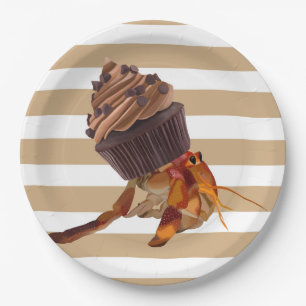Niedliche Hermit Krabbe mit Schokolade Cupcake Mus Pappteller