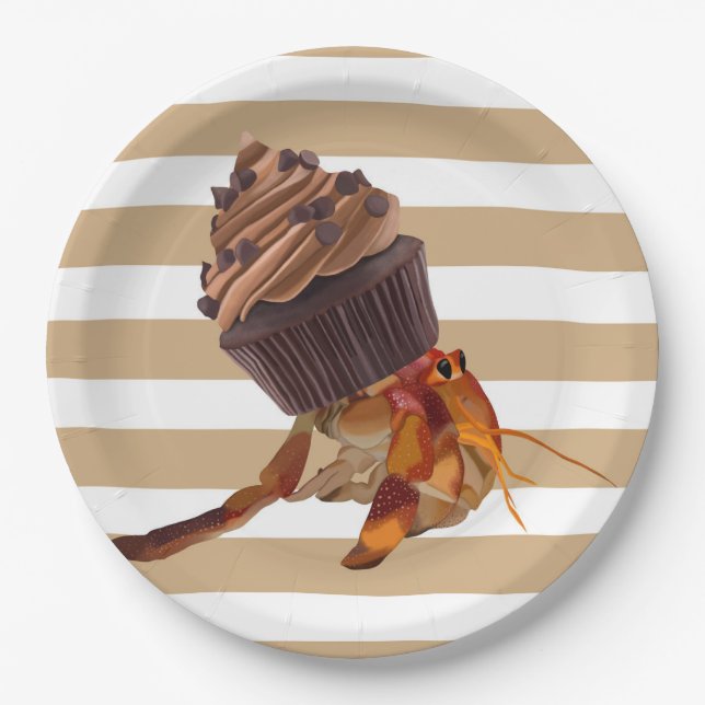 Niedliche Hermit Krabbe mit Schokolade Cupcake Mus Pappteller (Vorderseite)