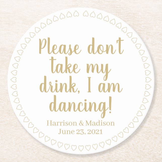 Niedliche Herz-Goldnamen Runder Pappuntersetzer (Vorderseite)