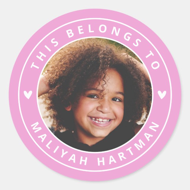 Niedliche Herz-Kreislauf-Foto Namensschule Rosa Runder Aufkleber (Vorderseite)