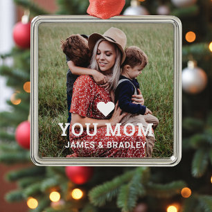 Niedliche Herz-Liebe Mama Muttertagsgeburt Foto Ornament Aus Metall