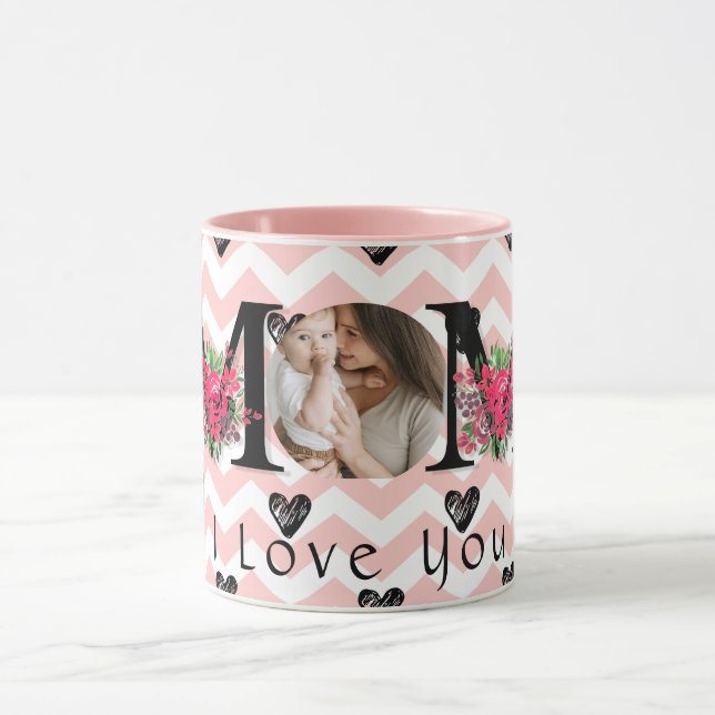 Niedliche HERZEN LIEBE SIE MAMA Foto  Tasse Mutter (Zentrum)