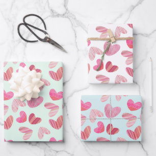 Niedliche Herzen Rosa Aquarellfarben und Texturmus Geschenkpapier Set