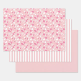 Niedliche Herzen rosa Geschenkpapier Set