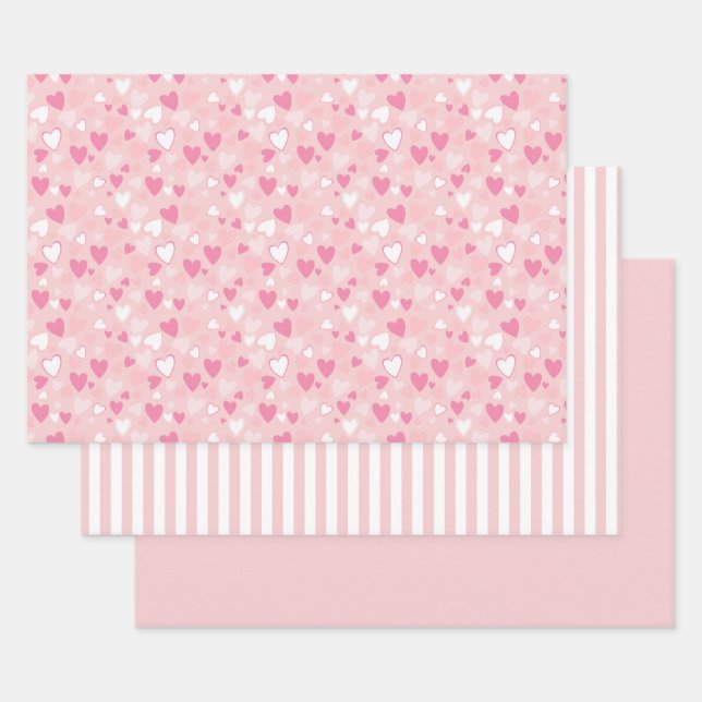 Niedliche Herzen rosa Geschenkpapier Set (Set)