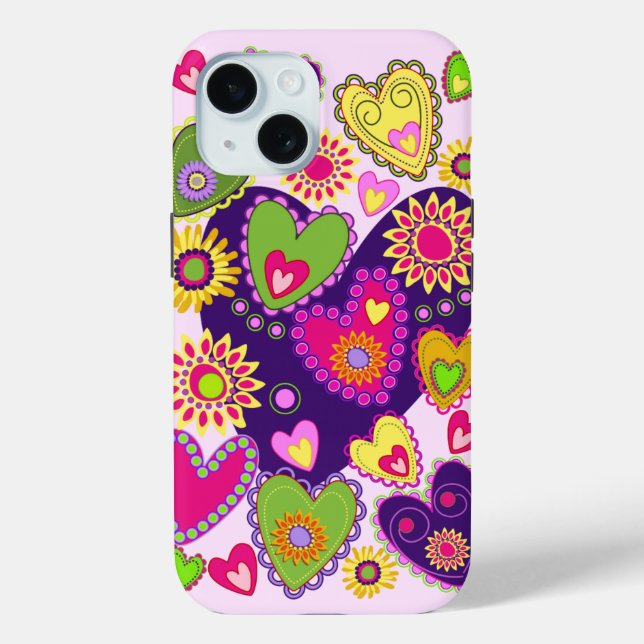 Niedliche Herzen und Blume Case-Mate iPhone Hülle (Rückseite)
