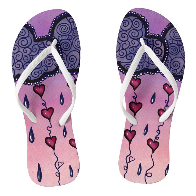 Niedliche Herzen und Regentropfen Flip Flops (Fußbett)