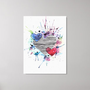 Niedliche Herzen und Waschen in Aquarellen Leinwanddruck