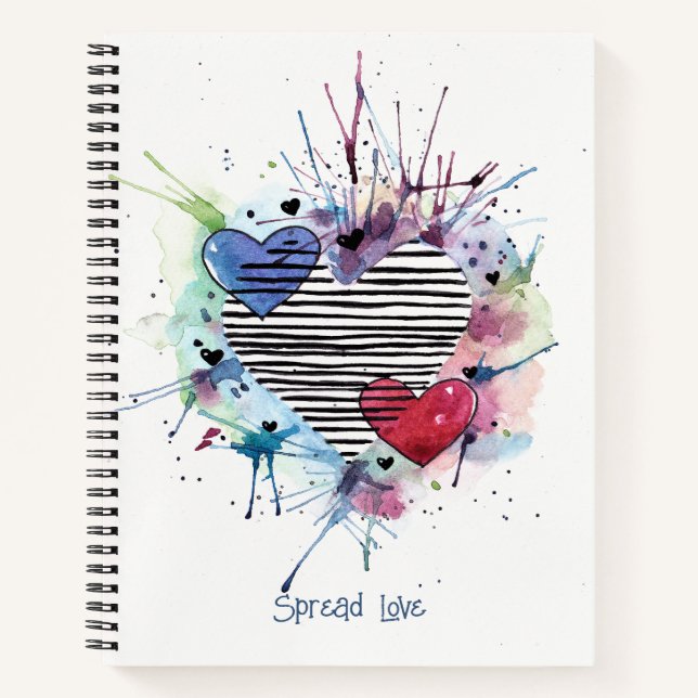 Niedliche Herzen und Waschen in Aquarellen Notizbuch (Vorderseite)