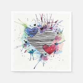 Niedliche Herzen und Waschen in Aquarellen Serviette