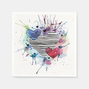 Niedliche Herzen und Waschen in Aquarellen Serviette