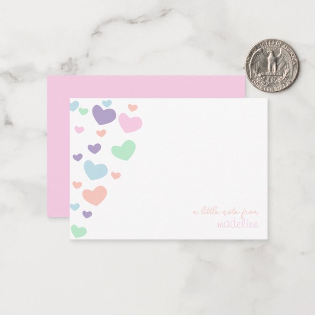 Niedliche Herzensschrift Kids Stationary Mitteilungskarte (Vorderseite/Rückseite Beispiel)