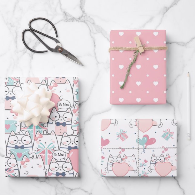 Niedliche Herzfrequenz Liebe Muster Geschenkpapier Set (Vorderseite)