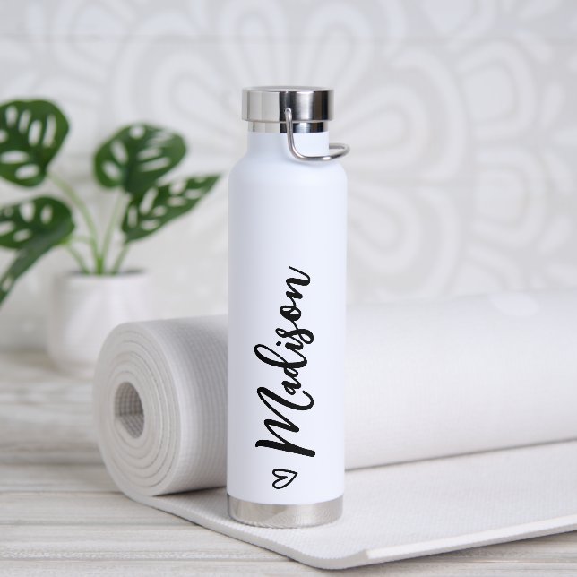 Niedliche Herzkalligraphie Personalisiert Schwarz- Trinkflasche (Yoga)