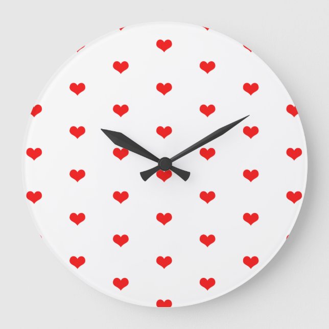 Niedliche Herzmuster Valentine's Geschenk Red Whit Große Wanduhr (Vorderseite)