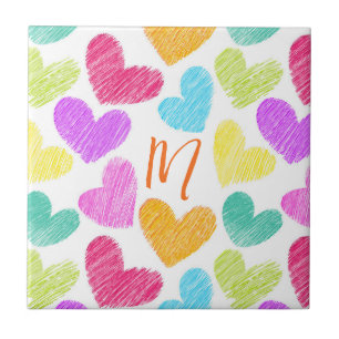 Niedliche Herzpastel Valentine Liebe Monogramm Fliese