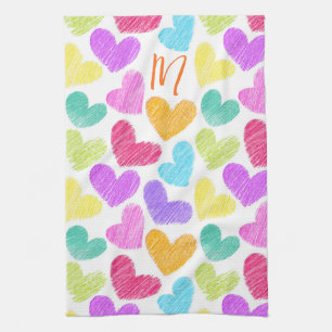 Niedliche Herzpastel Valentine Liebe Monogramm Geschirrtuch