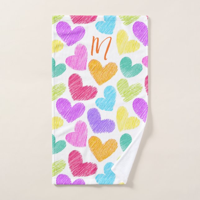 Niedliche Herzpastel Valentine Liebe Monogramm Handtuch (Handtuch)