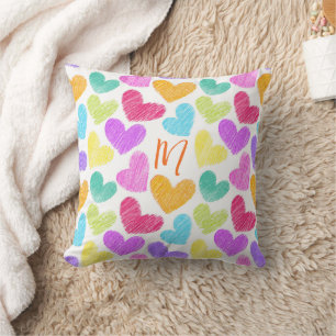 Niedliche Herzpastel Valentine Liebe Monogramm Kissen