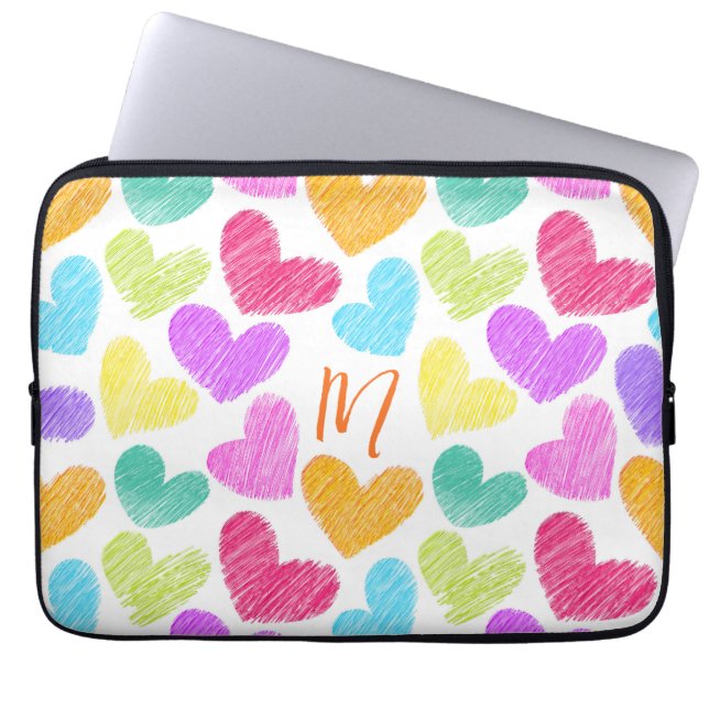 Niedliche Herzpastel Valentine Liebe Monogramm Laptopschutzhülle (Vorderseite)