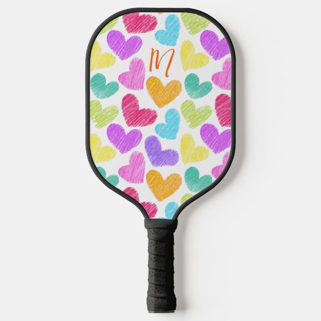 Niedliche Herzpastel Valentine Liebe Monogramm Pickleball Schläger (Vorderseite)