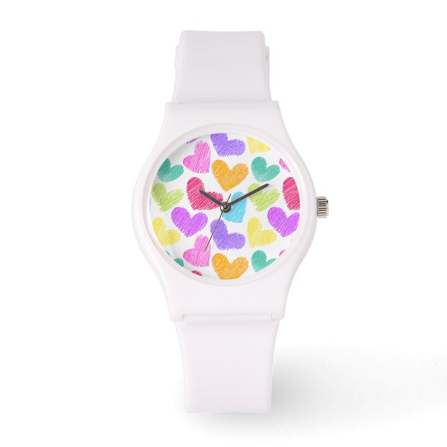 Niedliche Herzpastel Valentine Liebe Muster Armbanduhr (Vorderseite)