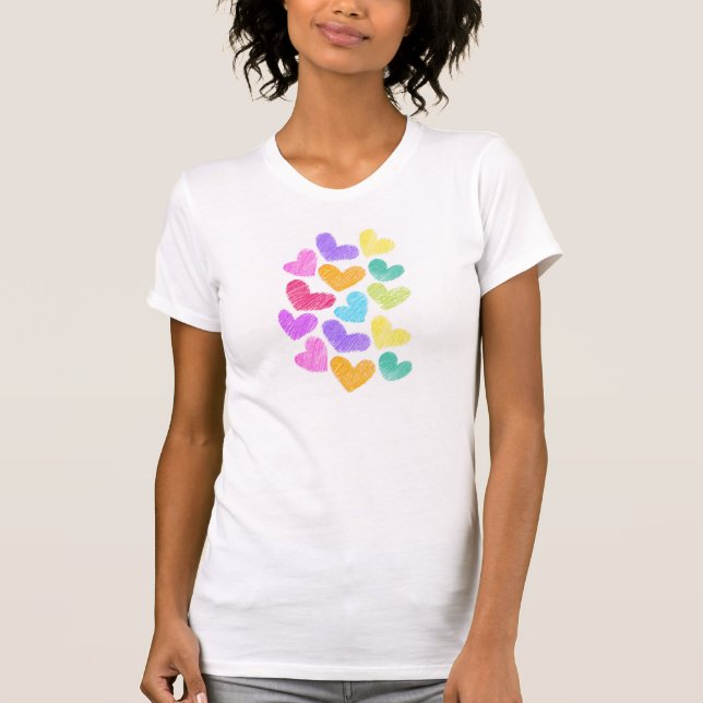 Niedliche Herzpastel Valentine Liebe Muster T-Shirt (Vorderseite)