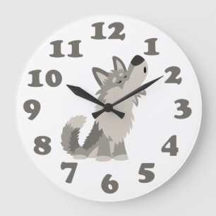 Niedliche HeulenCartoon-Wolf-und Zahl-Wand-Uhr Große Wanduhr