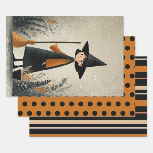 Niedliche Hexe Burnt Orange & Black Halloween Geschenkpapier Set (Set)