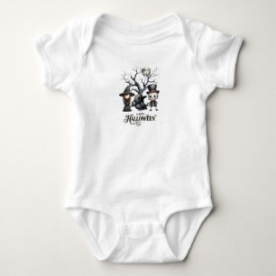 Niedliche Hexe, Crow & Skelett mit Vollmond-T - Sh Baby Strampler