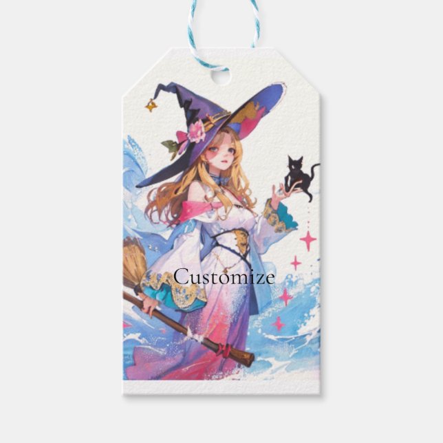 Niedliche Hexe, die die schwarze Katze hält, Thund Geschenkanhänger (Vorderseite)