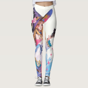 Niedliche Hexe, die die schwarze Katze hält, Thund Leggings