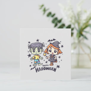 Niedliche Hexe Girl and Mischievous Zombie Boy