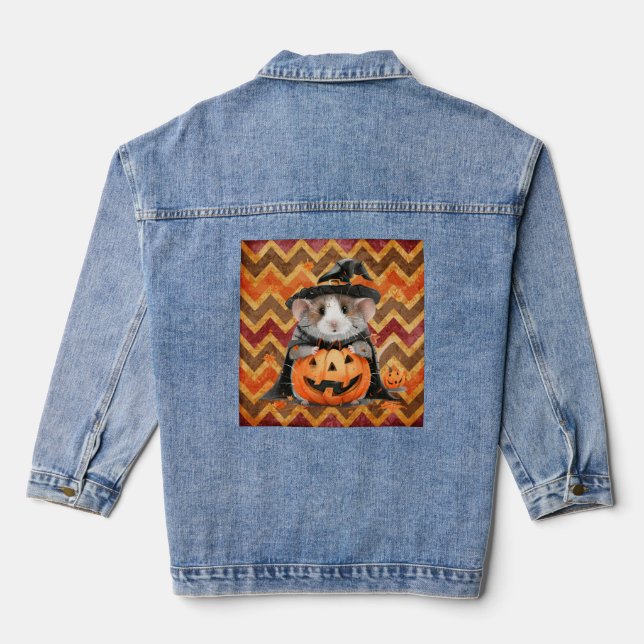 Niedliche Hexe Guinea Pig Halloween Zickzack Jeansjacke (Rückseite)