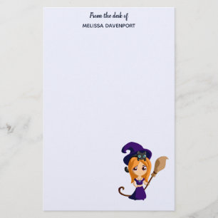 Niedliche Hexe im Lila HutHalloween Briefpapier