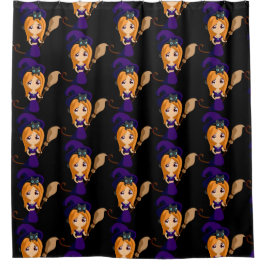 Niedliche Hexe im Lila HutHalloween Duschvorhang