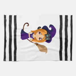 Niedliche Hexe im Lila HutHalloween Geschirrtuch
