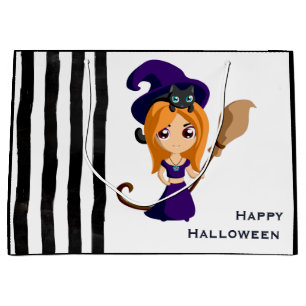 Niedliche Hexe im Lila HutHalloween Große Geschenktüte