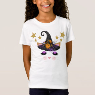 Niedliche Hexe-Kitty-Face Halloween T-Shirt
