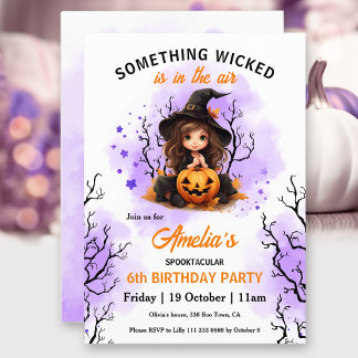Niedliche Hexe Lila Orange Halloween Girls' Geburt Einladung