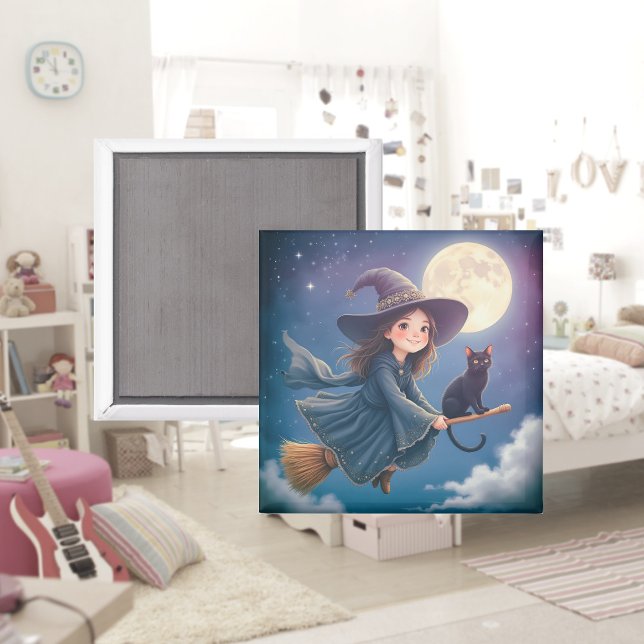 Niedliche Hexe mit Katzenmagnet Magnet (Von Creator hochgeladen)