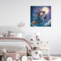 Niedliche Hexe mit Katzenmetall Kunst