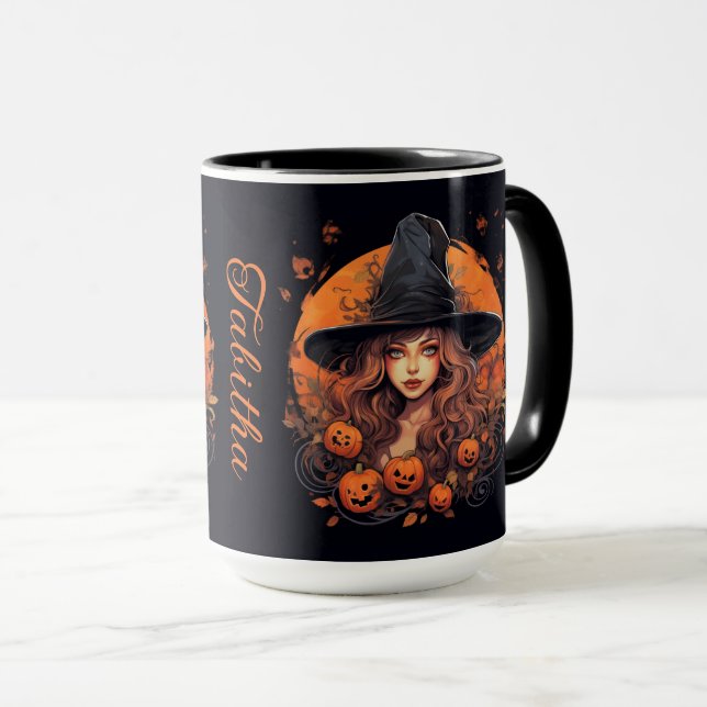 Niedliche Hexe mit Name Halloween Tasse (VorderseiteRechts)