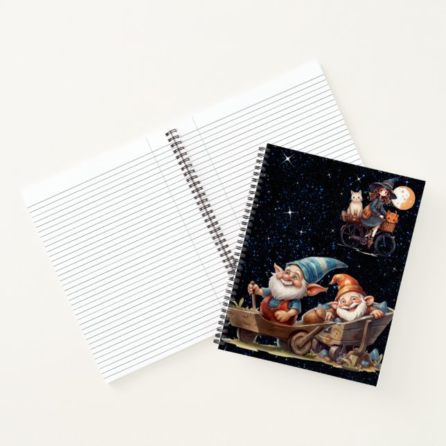 Niedliche Hexe und glückliche Gnomes Spiral Notebo Notizbuch (Innenseite)